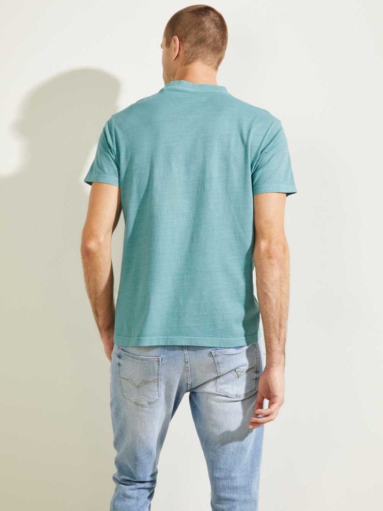 Turquoise Men's GUESS Classical Embroidered Logo T-Shirts | USA82WUBVY