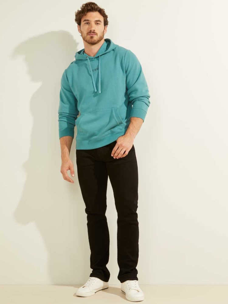 Turquoise Men's GUESS Eco Roy Embroidered Logo Hoodies | USA13WMHFO