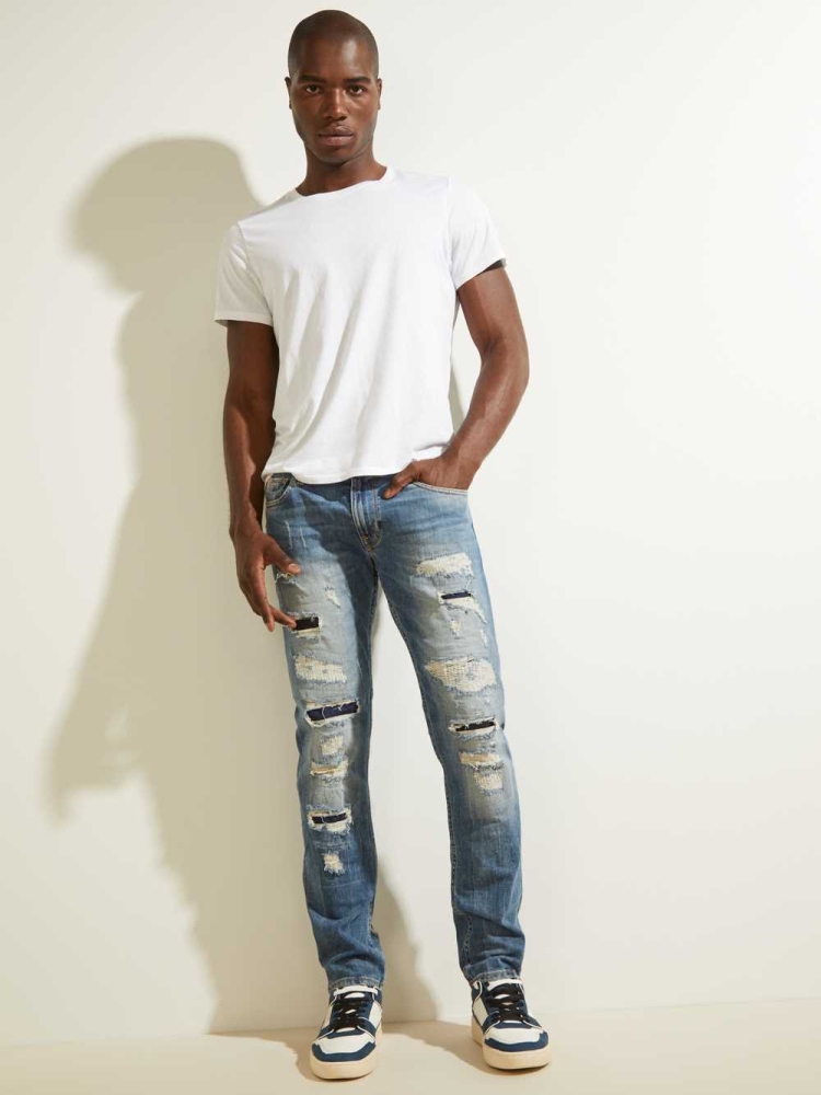 Wash Men's GUESS Destroyed Utility Patch Jeans | USA82VNRZS