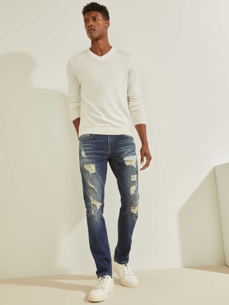 Wash Men's GUESS Eco Destroyed Skinny Jeans | USA39TCIQU