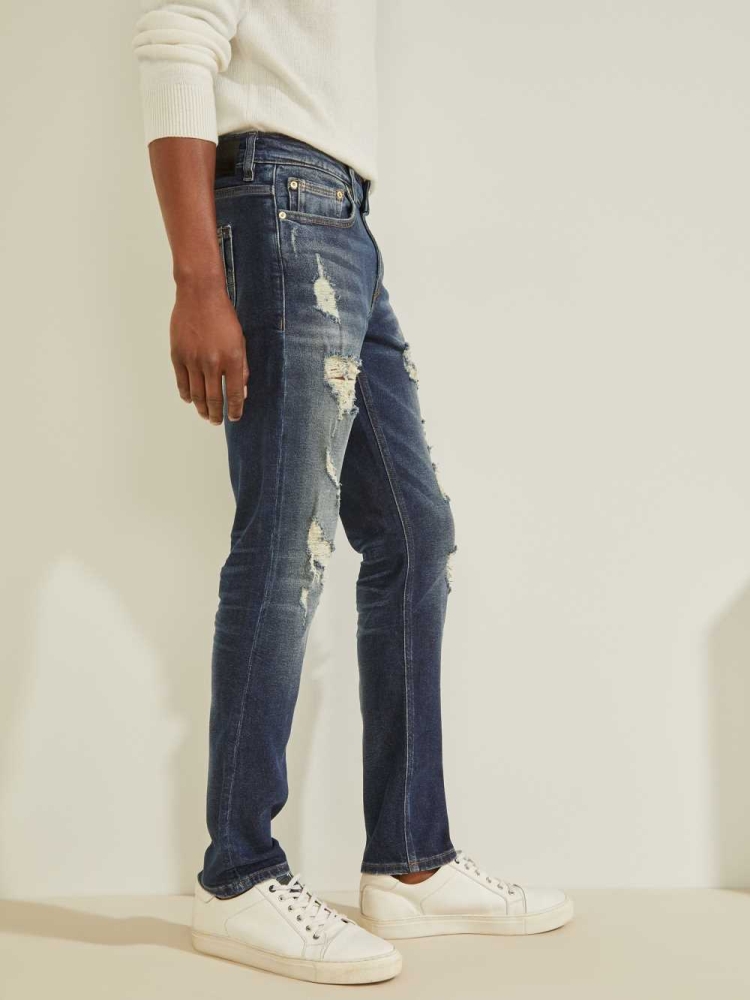 Wash Men's GUESS Eco Destroyed Skinny Jeans | USA39TCIQU