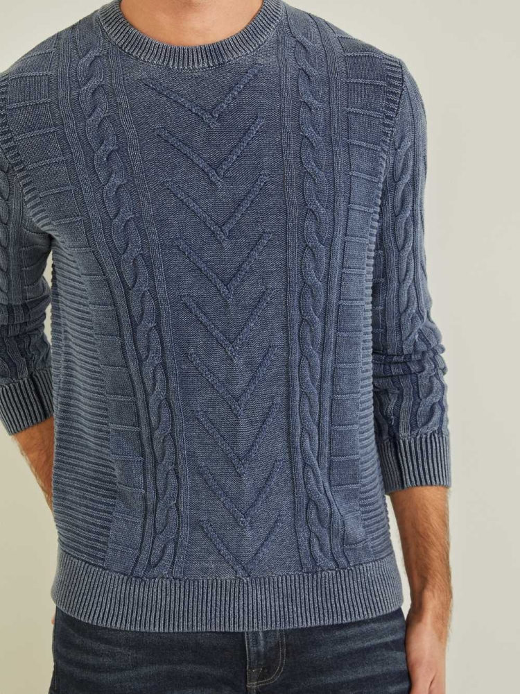 Wash Multicolor Men's GUESS Dawson Washed Mixed Cable Sweaters | USA12SQZKH