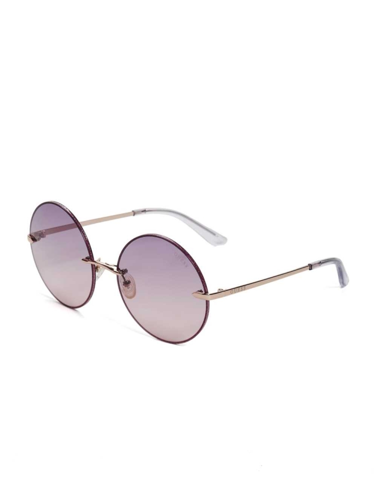 Wash Women's GUESS Greyson Glitter Trim Round Sunglasses | USA14IQKWB