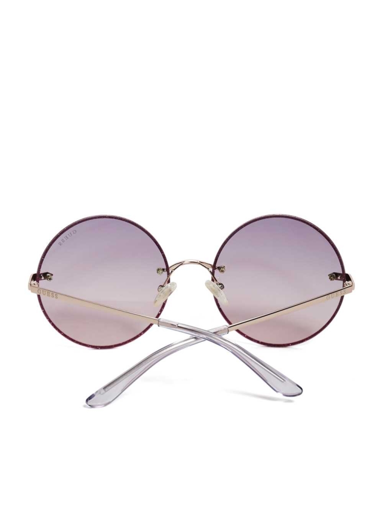 Wash Women's GUESS Greyson Glitter Trim Round Sunglasses | USA14IQKWB