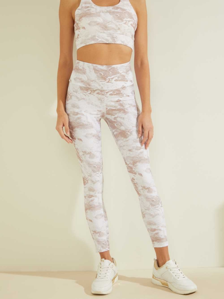 White Flower Women\'s GUESS Eco Marble Leggings | USA32RIDLF