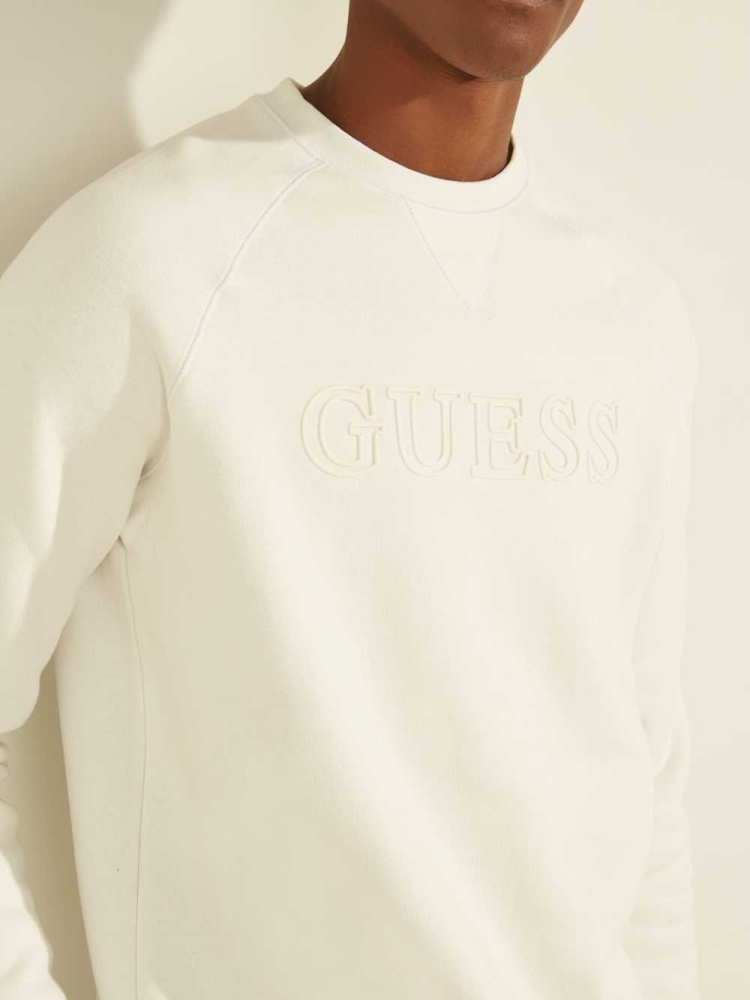 White Men's GUESS Aldwin Crewneck Sweatshirt | USA82PLFKX