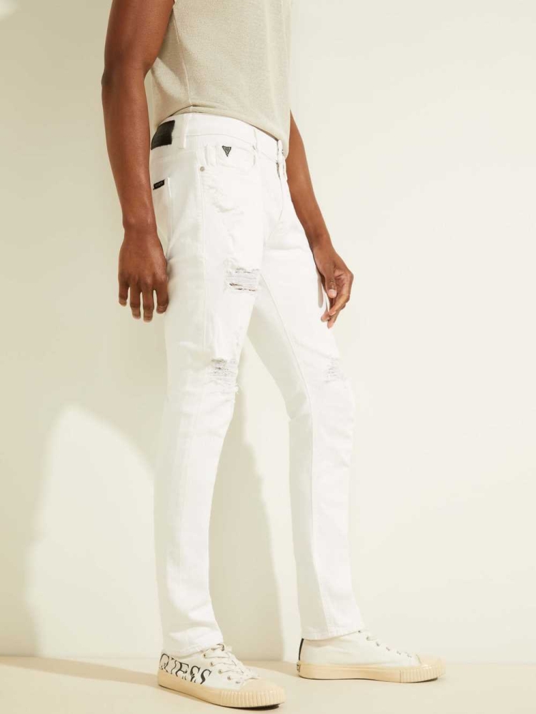 White Men's GUESS Destroyed Painter's Skinny Jeans | USA31KNZPU