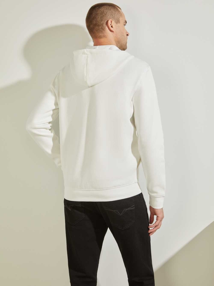 White Men's GUESS Eco Aldwin Zip-Up Sweatshirt | USA29NURLO