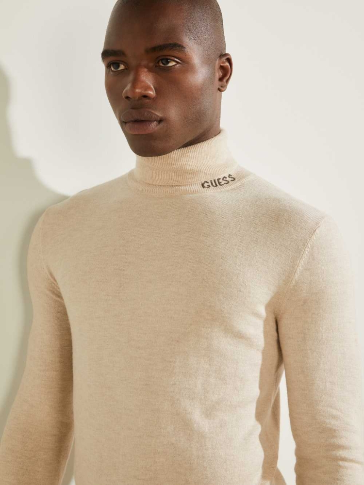 White Men's GUESS Eco Lane Basic Turtleneck T-Shirts | USA05LSQEH