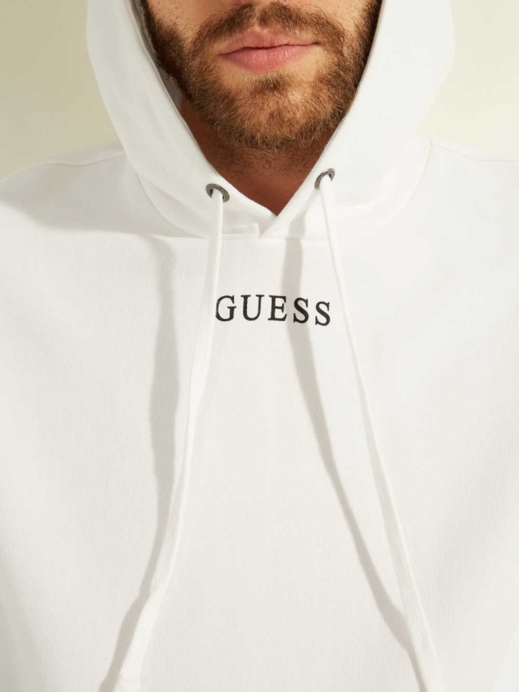 White Men's GUESS Eco Roy Embroidered Logo Hoodies | USA74EWUCX