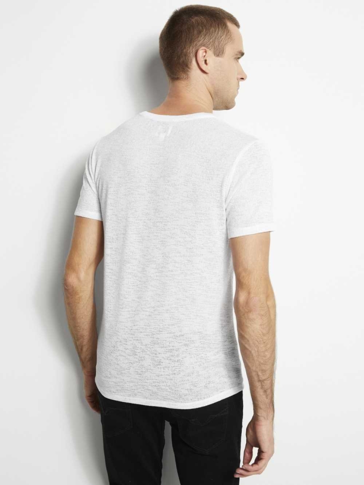 White Men's GUESS Gauze V-Neck T-Shirts | USA78FLJQO