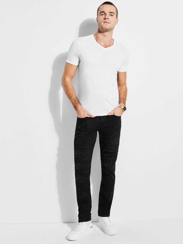 White Men's GUESS Mason Yoke V-Neck T-Shirts | USA26KWYJU