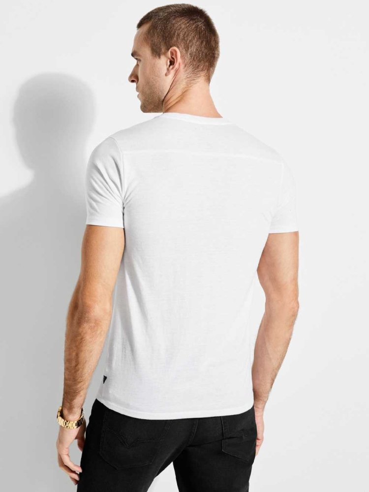 White Men's GUESS Mason Yoke V-Neck T-Shirts | USA26KWYJU