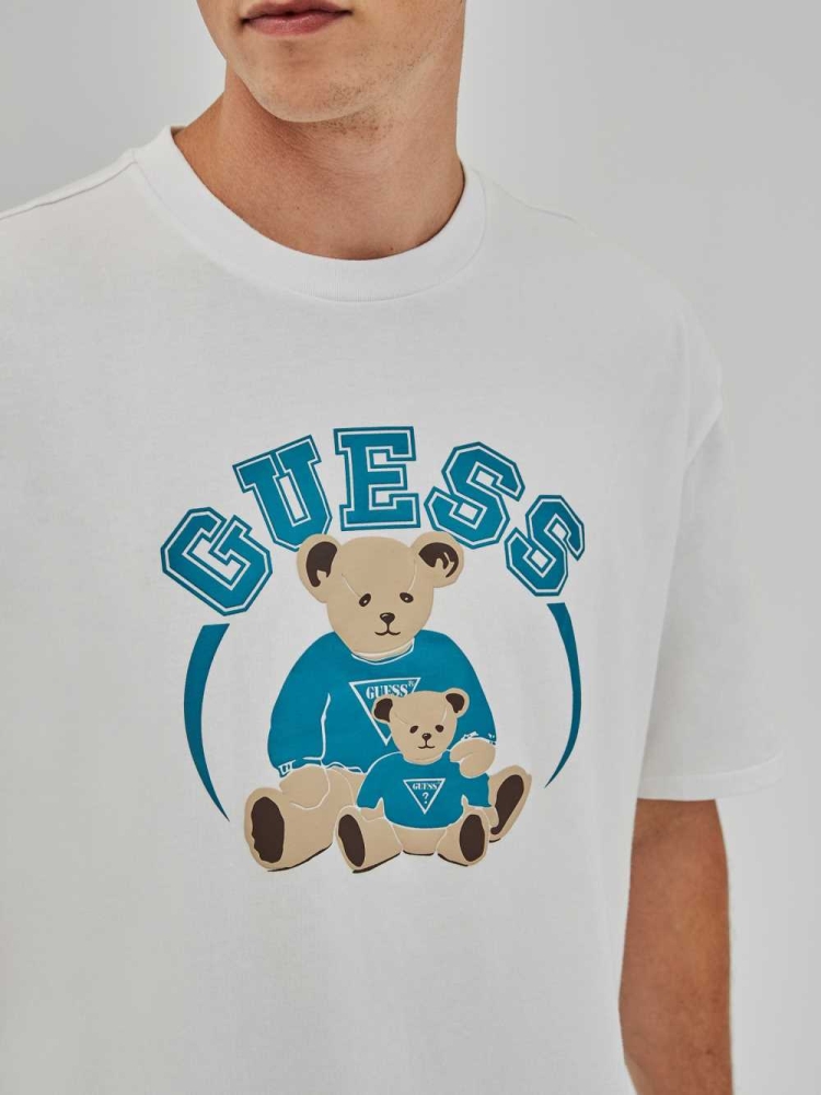 White Men's GUESS Originals Bear T-Shirts | USA42QJCTU