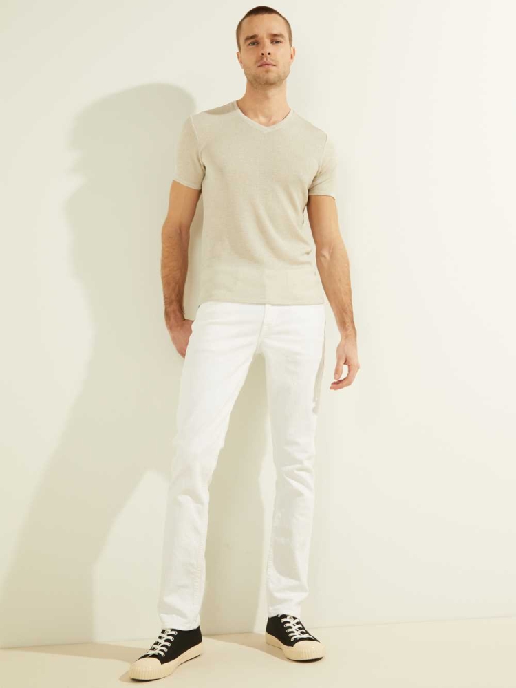 White Men's GUESS Slim Tapered Jeans | USA18PQDAY