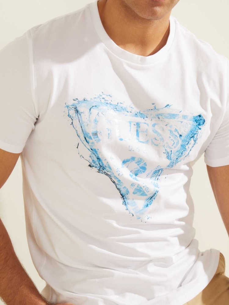 White Men's GUESS Splash T-Shirts | USA25XEHYF