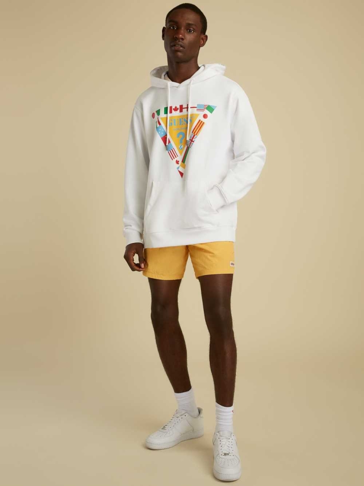 White Men's GUESS Summer Games Logo Hoodies | USA73OGJQH