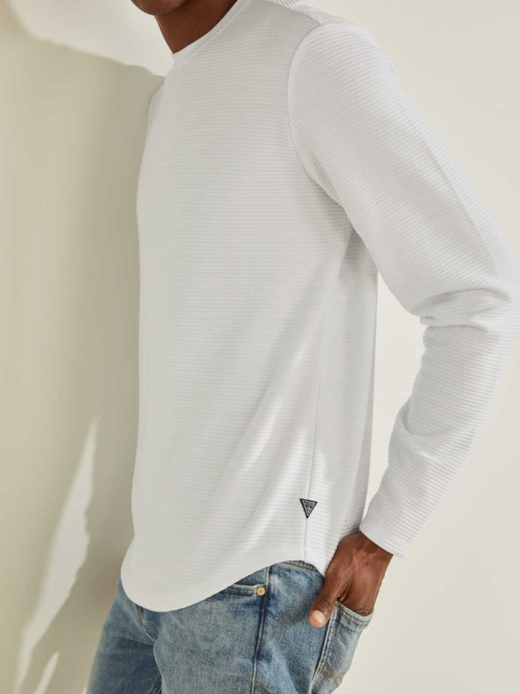 White Multicolor Men's GUESS Textured Jersey Crewneck Sweatshirt | USA52HSJBD