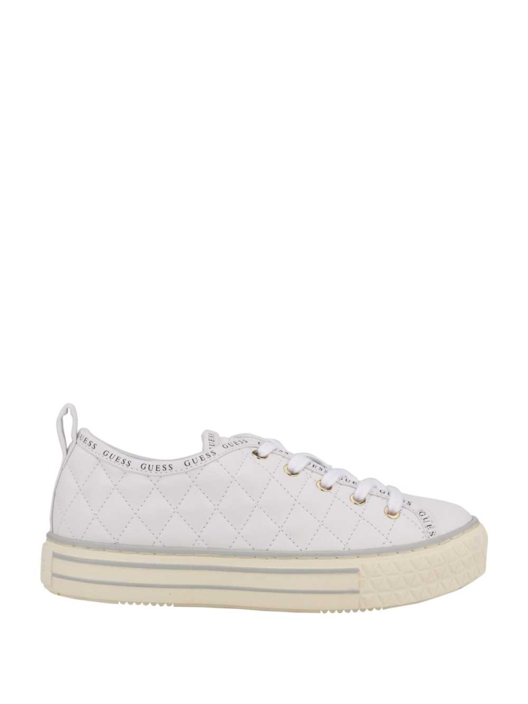 White Multicolor Women's GUESS Quilted Low-Top Sneakers | USA36UCHLS