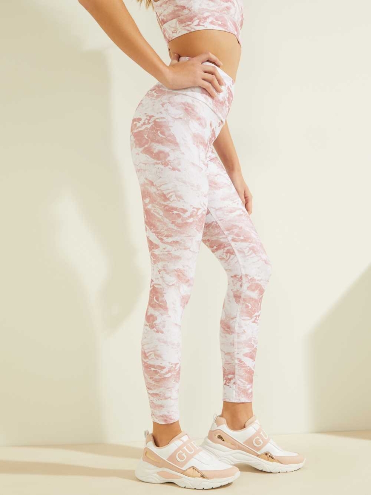 White Pink Women's GUESS Eco Marble Leggings | USA89SBZYD