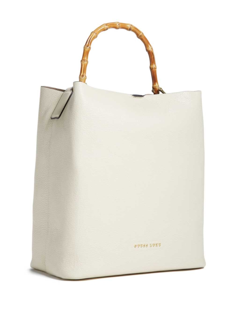 White Women's GUESS Aida Leather Hobo Totes | USA38BNKUT