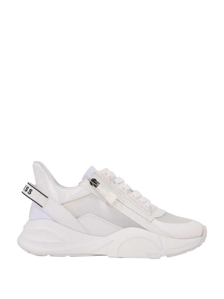 White Women's GUESS Bailian Side-Zip Sneakers | USA17CDZBH