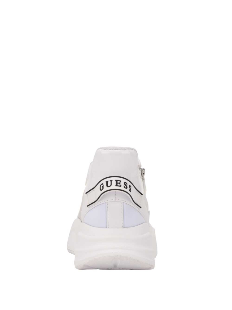 White Women's GUESS Bailian Side-Zip Sneakers | USA17CDZBH