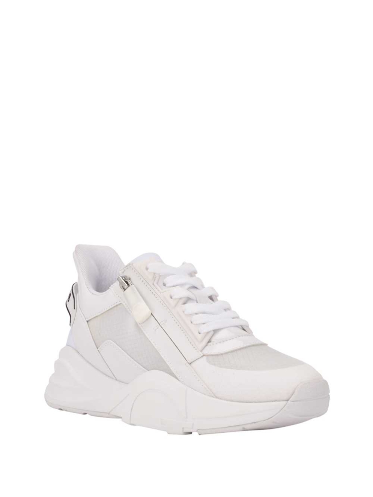 White Women\'s GUESS Bailian Side-Zip Sneakers | USA17CDZBH