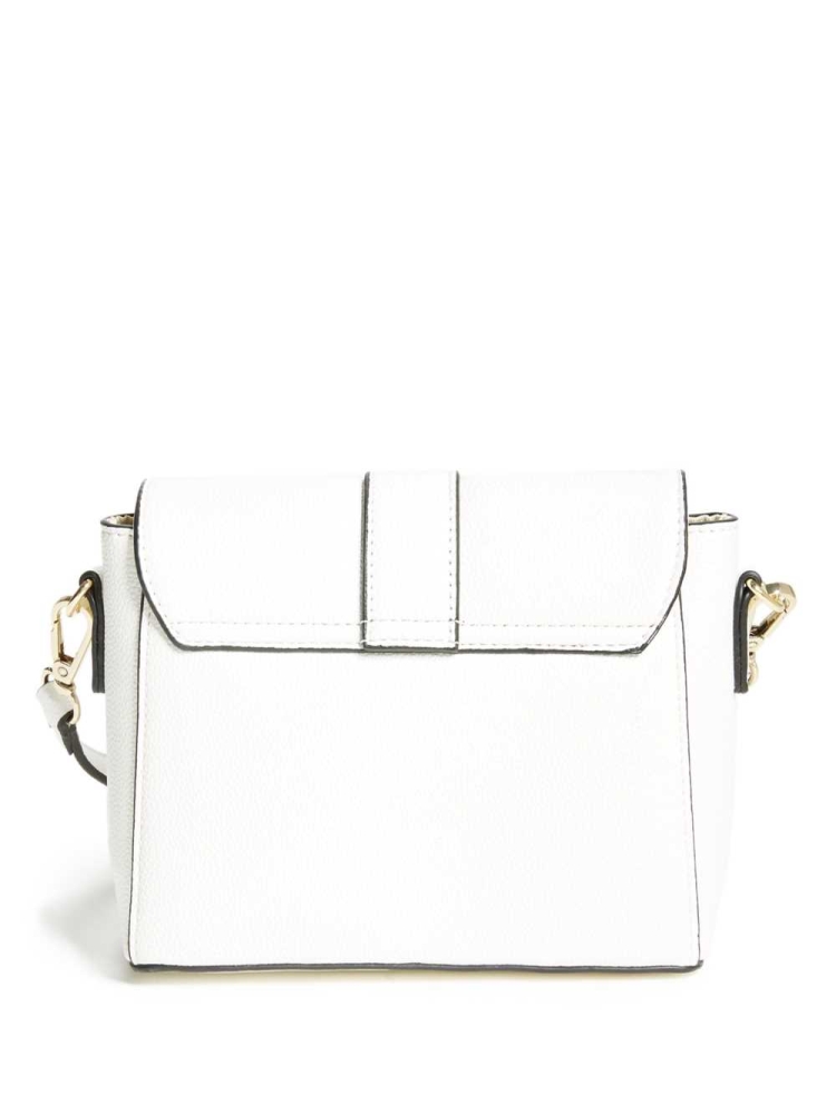 White Women's GUESS Cara Buckle Crossbodies | USA95OGCKM