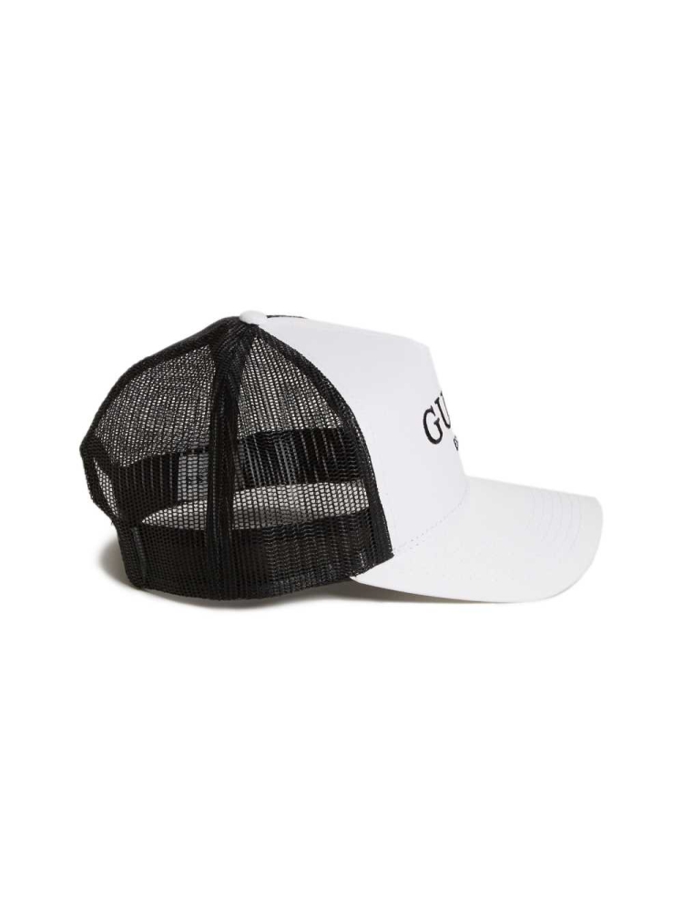 White Women's GUESS Contrasting Logo Trucker Hats | USA50VKFGR