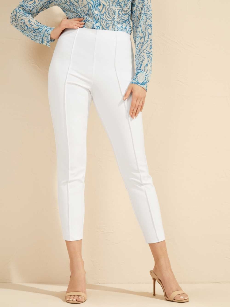 White Women\'s GUESS Elle High Waist Pants | USA29ZVWDT