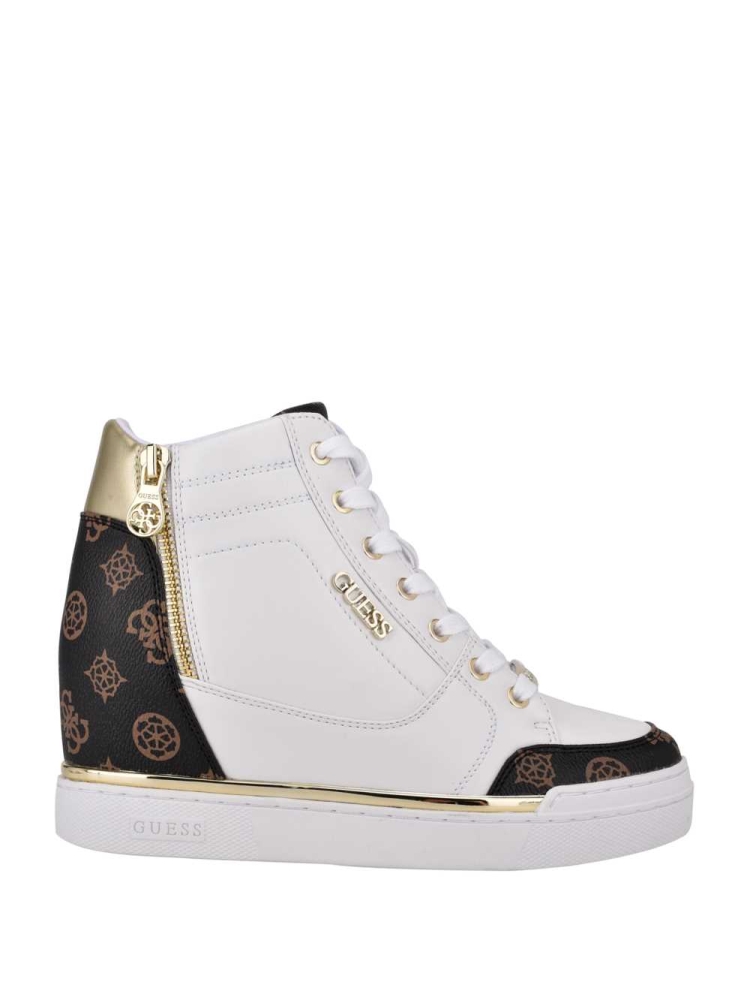 White Women's GUESS Figz Logo Wedge Sneakers | USA51VQGKP