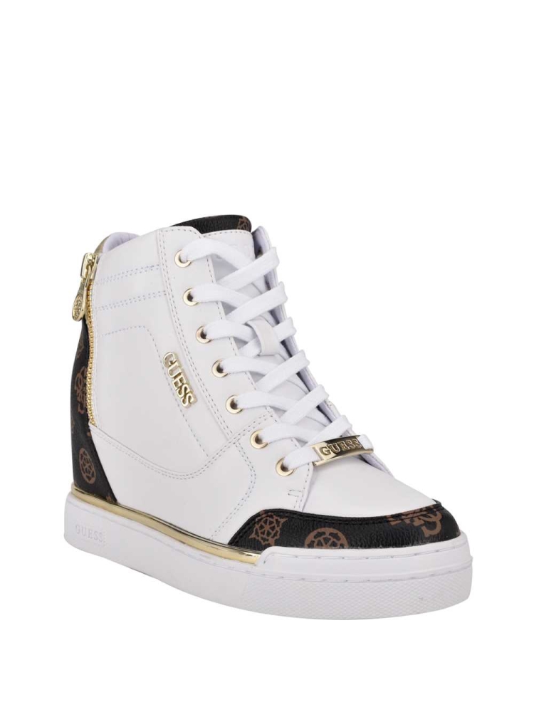 White Women\'s GUESS Figz Logo Wedge Sneakers | USA51VQGKP