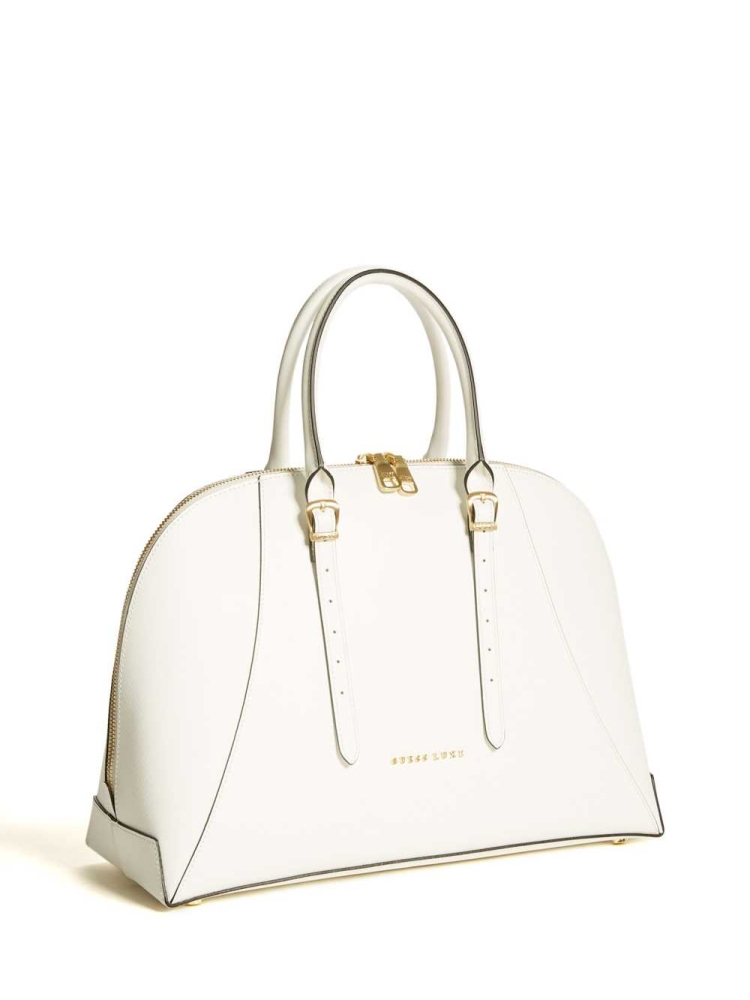 White Women's GUESS Lady Luxe Dome Satchels | USA50KEWBO