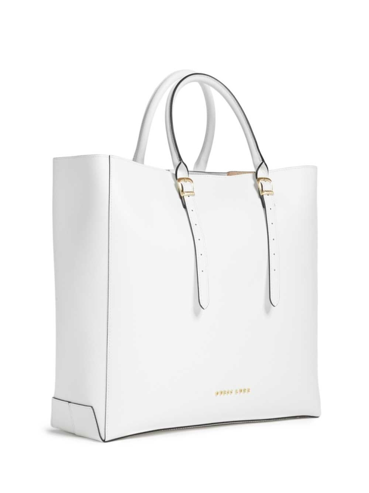 White Women's GUESS Lady Luxe Leather Totes | USA34SDIUX