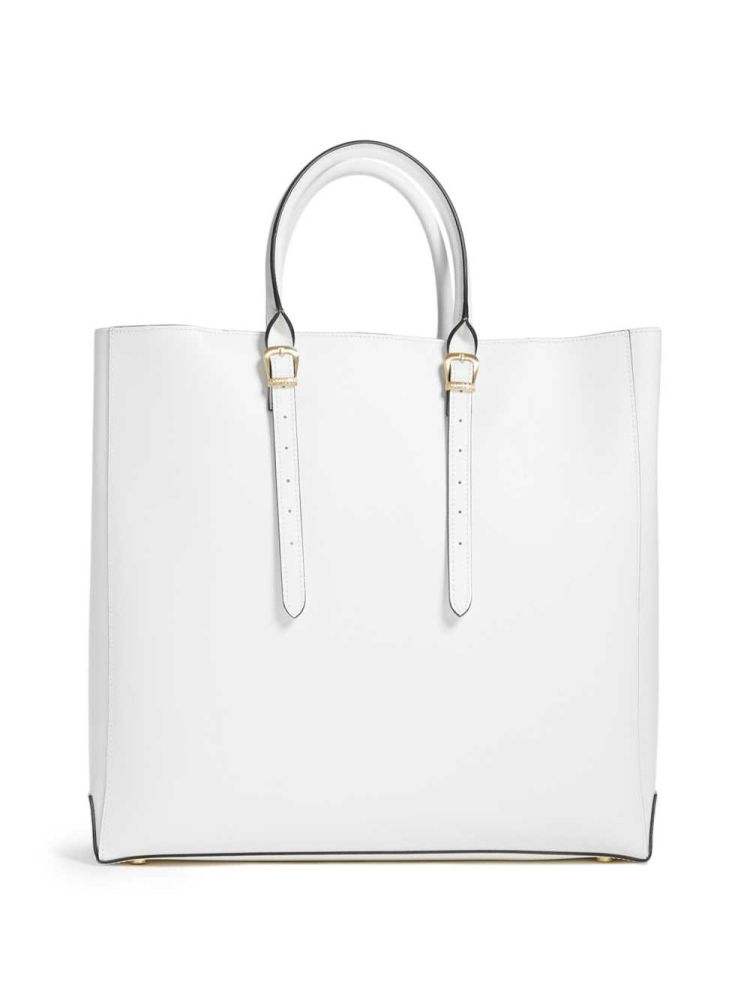 White Women's GUESS Lady Luxe Leather Totes | USA34SDIUX