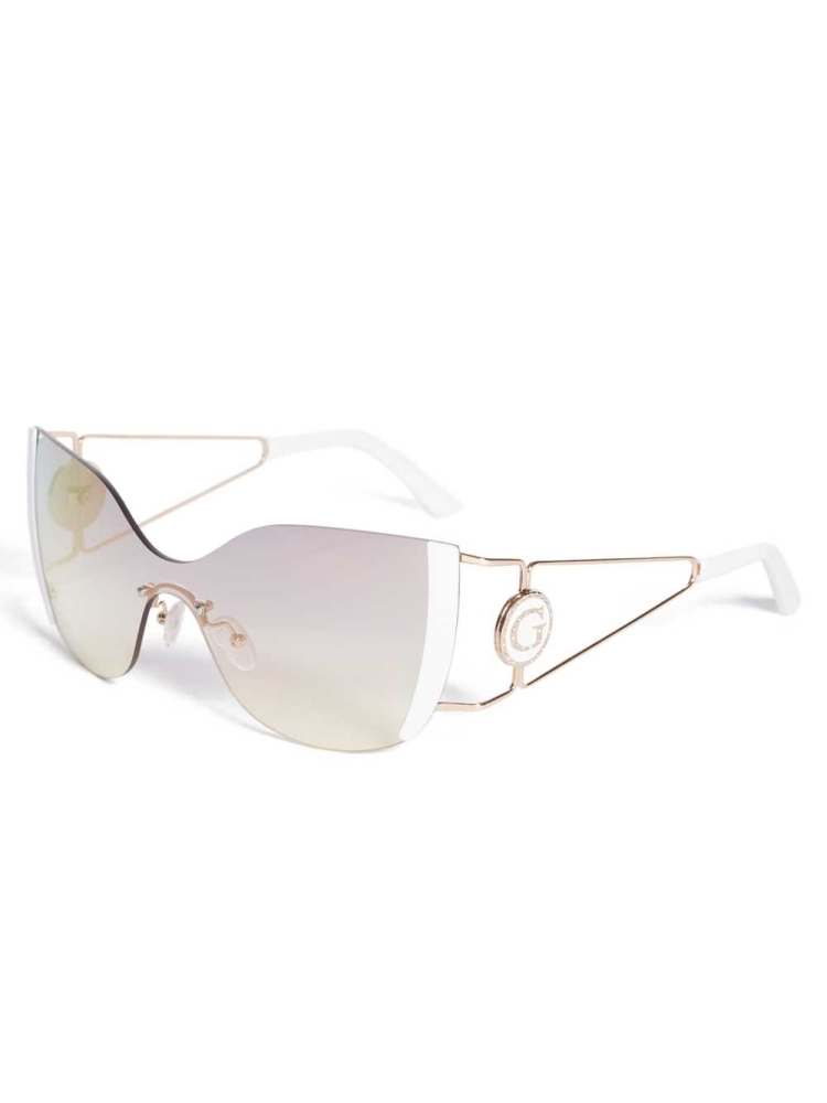 White Women's GUESS Mirrored Rimless Cateye Sunglasses | USA89UWDZR