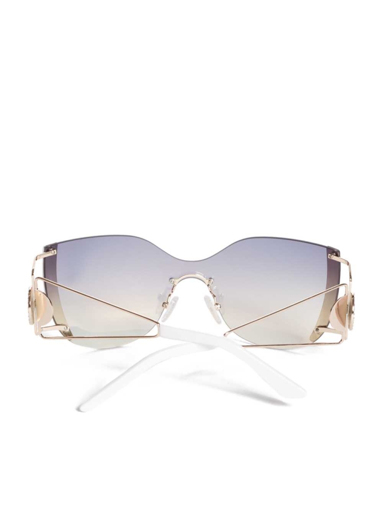 White Women's GUESS Mirrored Rimless Cateye Sunglasses | USA89UWDZR