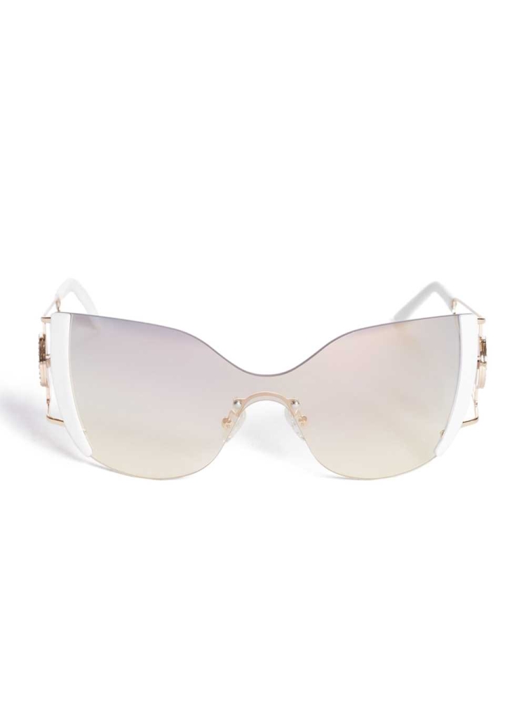 White Women\'s GUESS Mirrored Rimless Cateye Sunglasses | USA89UWDZR