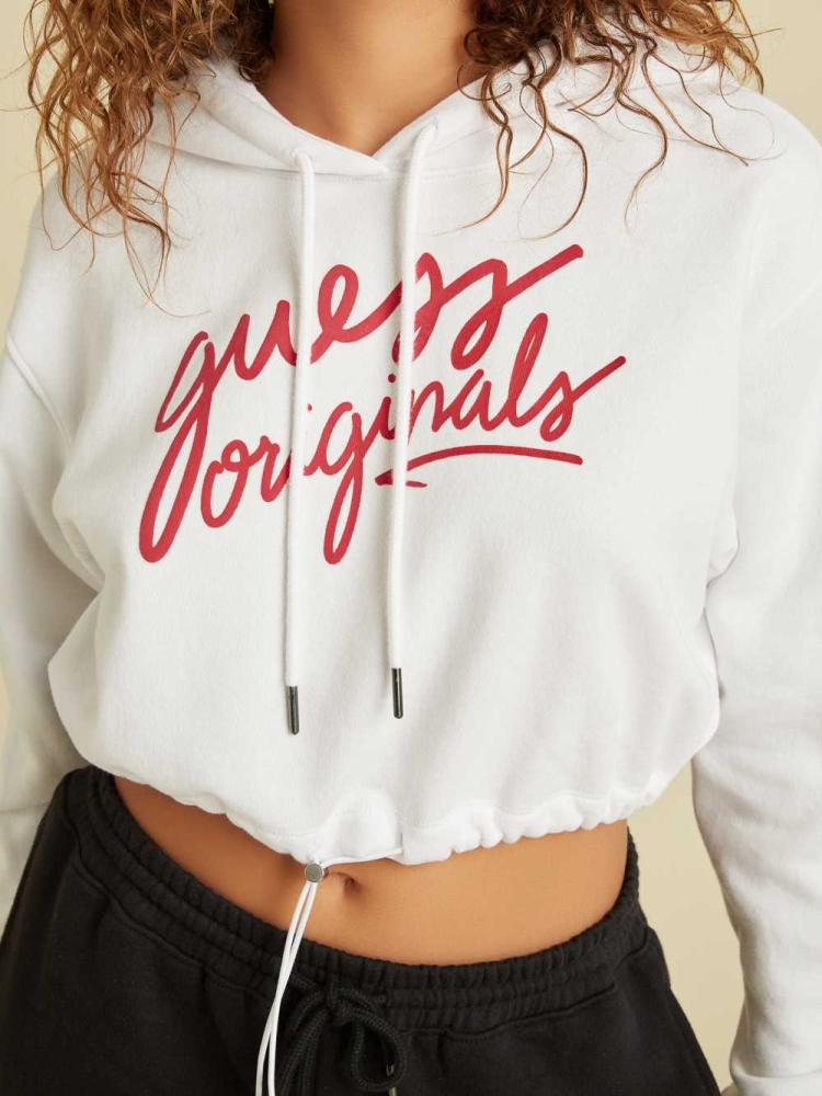 White Women's GUESS Originals Cropped Hoodies | USA06WLBYQ