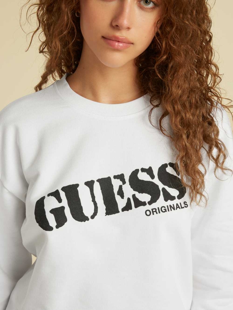 White Women's GUESS Originals Kit Sweatshirt | USA24XBGZV