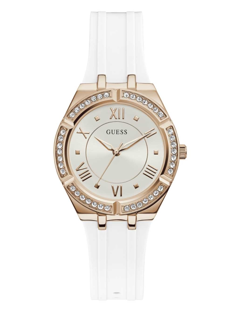 White Women\'s GUESS Rose Gold-Tone and White Analog Watches | USA08NEDCM