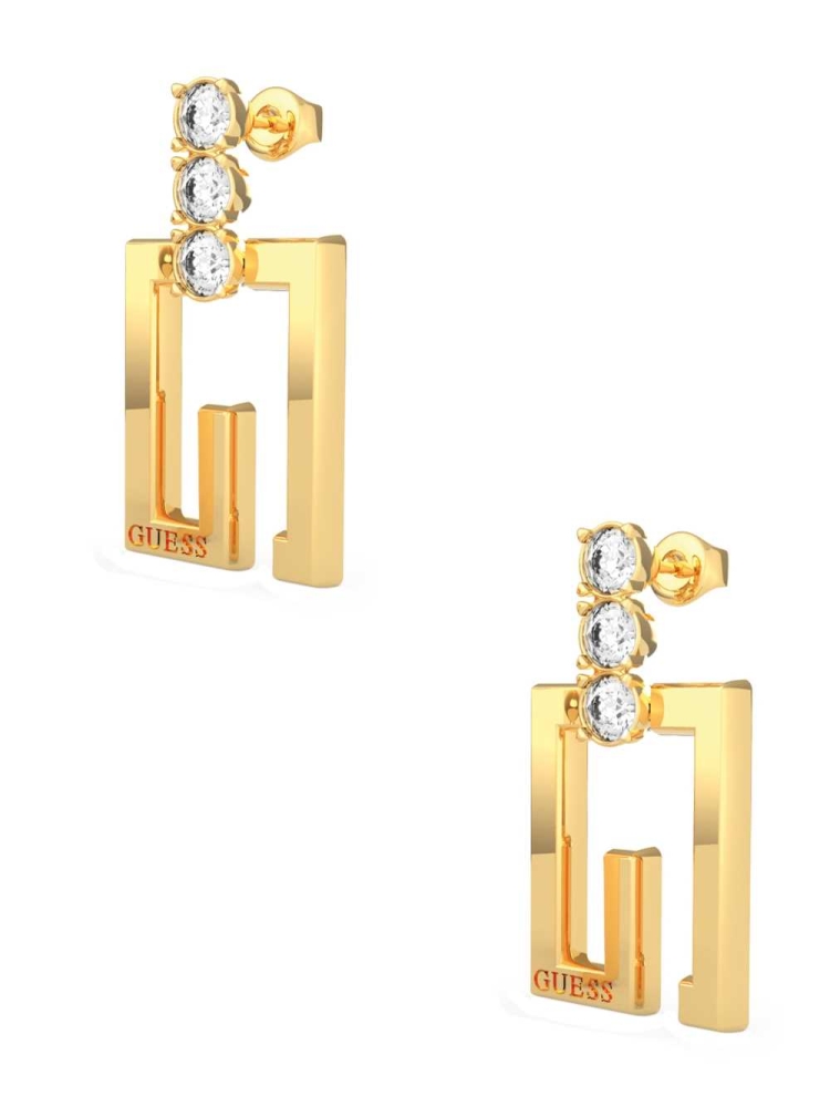 Yellow Gold Women's GUESS Gold-Tone Square G Logo Drop Earrings | USA35PGSFL