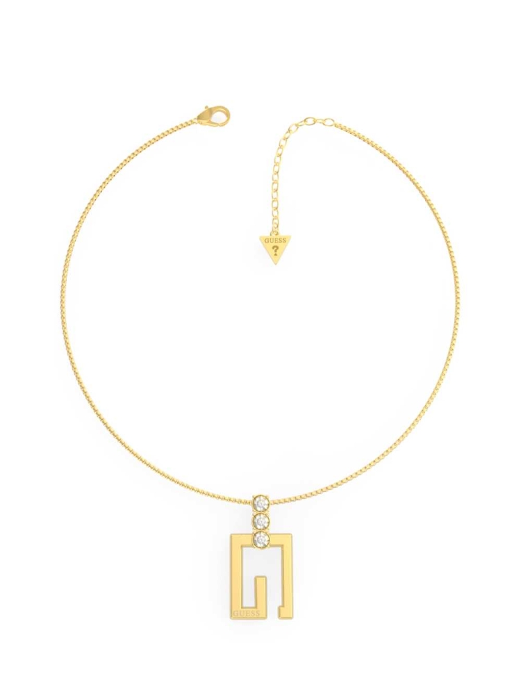 Yellow Gold Women\'s GUESS Gold-Tone Square G Logo Pendant Necklace | USA76CTQFU