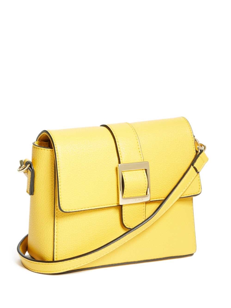 Yellow Women's GUESS Cara Buckle Crossbodies | USA92FXYQP